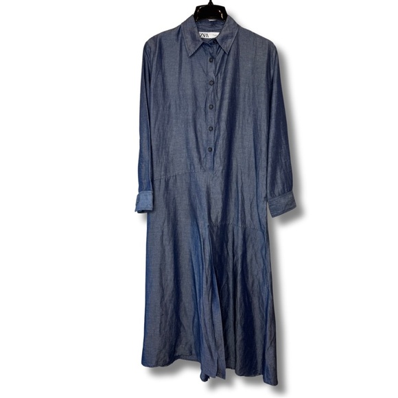 ZARA ZW COLLECTION The Kyra Dress, Linen Blend Shirt Dress, Not Lined, Size S - Picture 3 of 10